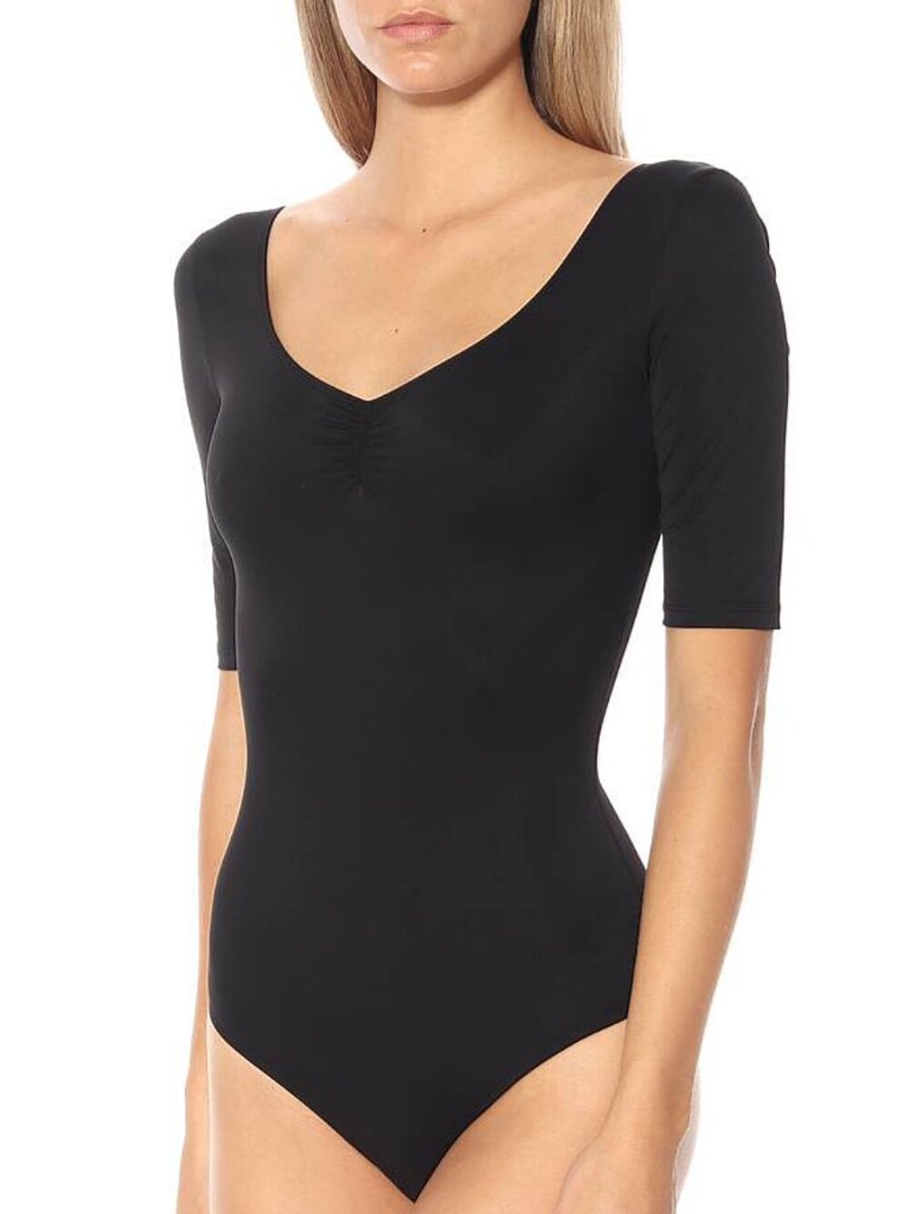 Ernest Leoty Black Ruched Isaure Bodysuit, Size Small